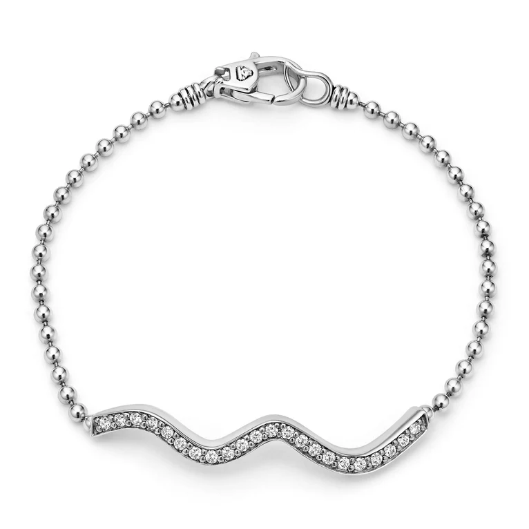 Caviar Spark Diamond Wave Station Bracelet in Sterling Silver, size 7