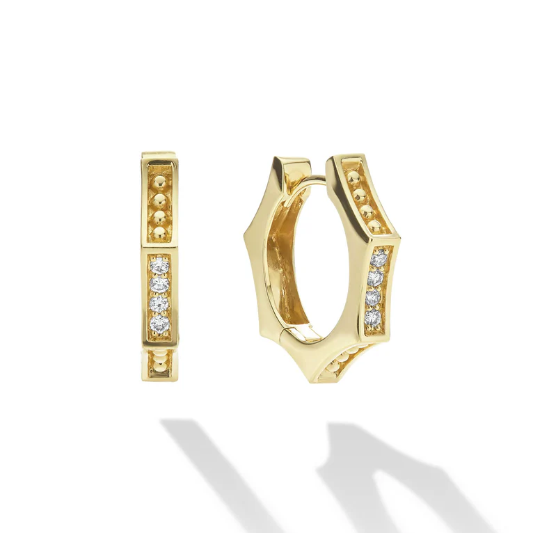 Caviar Gold 0.112ct Diamond Hexagon Earrings in 18K Yellow Gold