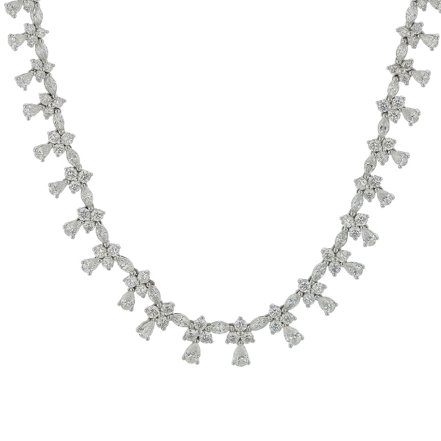 14.50ct 254 Mixed Shape Diamond Necklace in 18K White Gold, 16"