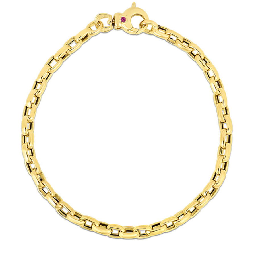 Designer Gold Square Link Chain Bracelet in 18K Yellow Gold, 7"