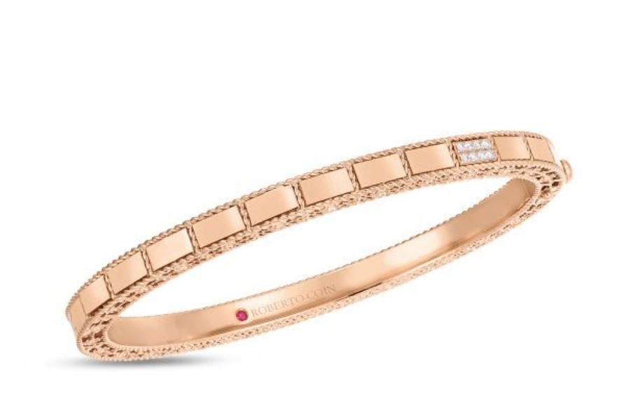 Diamond Mosaic Accent Bangle Bracelet in 18K Rose Gold