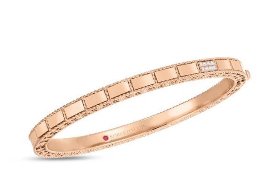 Diamond Mosaic Accent Bangle Bracelet in 18K Rose Gold