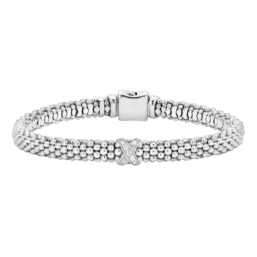 Embrace Diamond Single X Station Beaded Bracelet in Sterling Silver, Medium