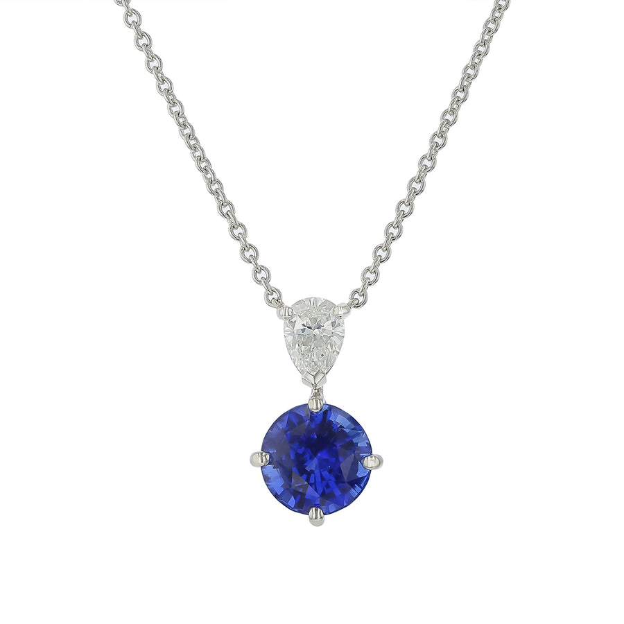 4.02ct Round Sapphire and 0.67ct Diamond Necklace in Platinum, 16"