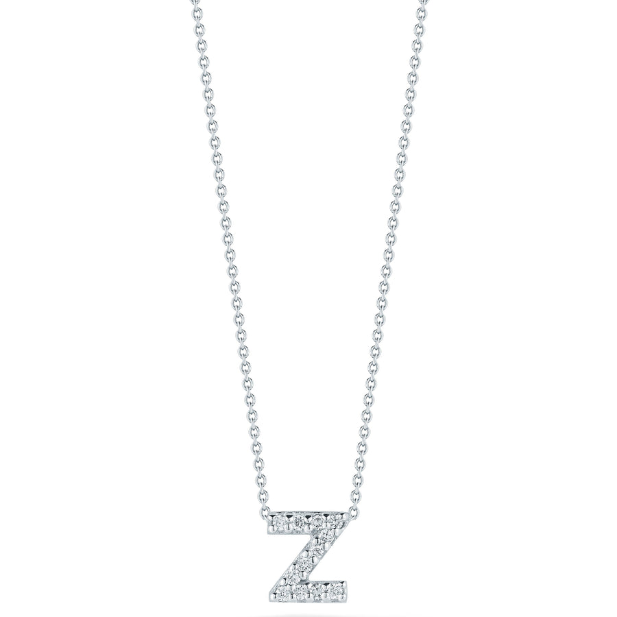 Tiny Treasures 0.05ct Diamond Love Letter "Z" Pendant in 18K White Gold, 16-18" chain