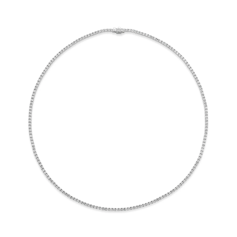 9.08ct Round Brilliant Diamond Tennis Necklace in 18K White Gold, 17"