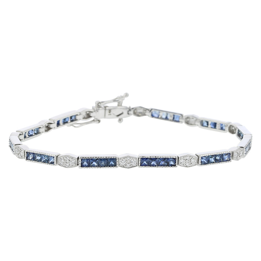 Sapphire and Diamond Alternating Bracelet in 14K White Gold, 7in