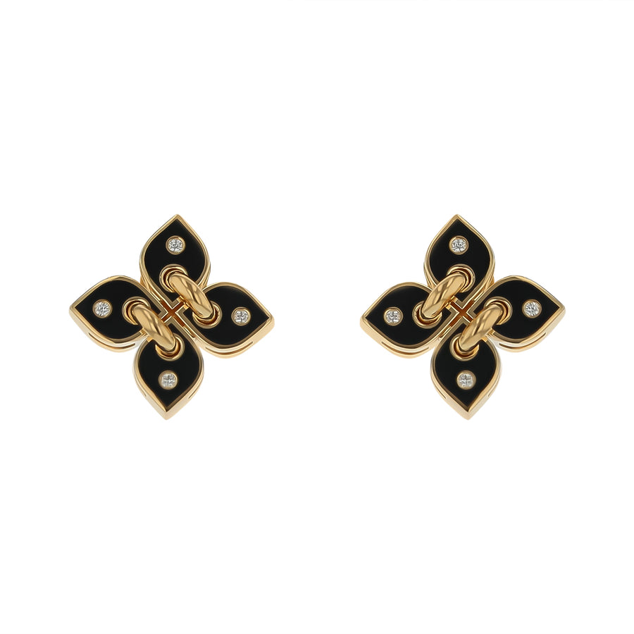 Venetian Princess Filo 0.06ct Diamond Earrings in 18K Yellow Gold and Black Enamel