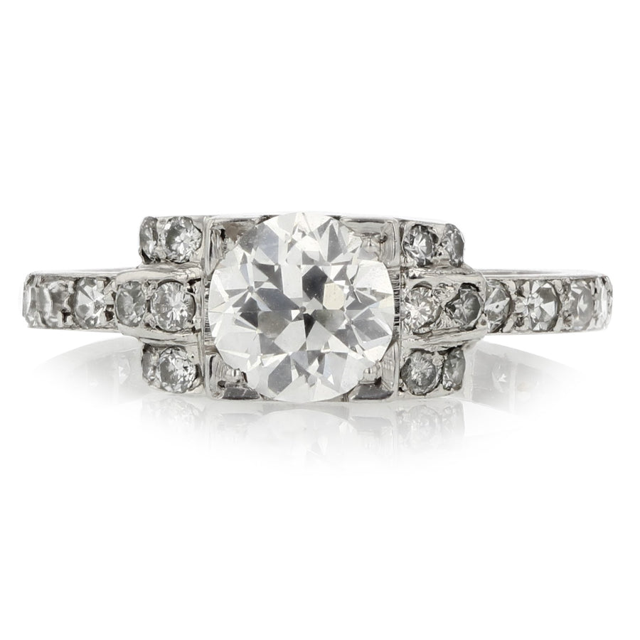 Platinum Old European Cut 1.11ct Diamond and 23 Single Cut 0.75ct Art Deco Ring