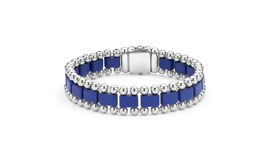 Anthem Caviar Link Bracelet in Sterling Silver and Matte Marine Ceramic, Size 8