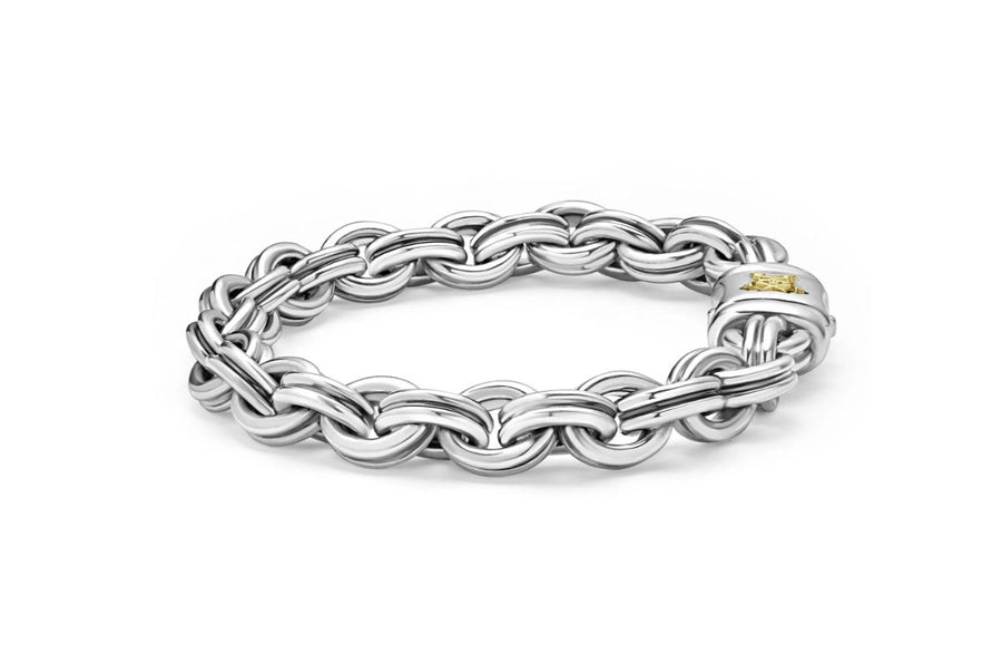 Anthem Double Link Caviar Krunch Chain Bracelet in Sterling Silver and 18K Yellow Gold, Size 8