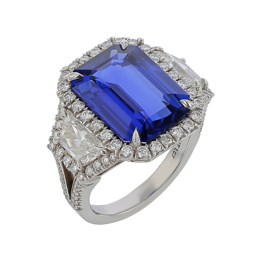 10.49ct Sapphire and 1.65ct Diamond 3-Stone Ring in Platinum, Size 6