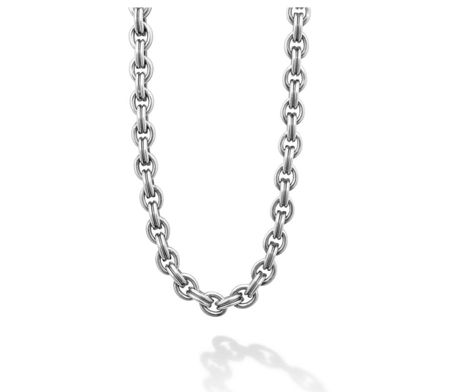 Anthem Double Link Caviar Krunch Crescent Chain Necklace Sterling Silver and 18K Yellow Gold, 24in