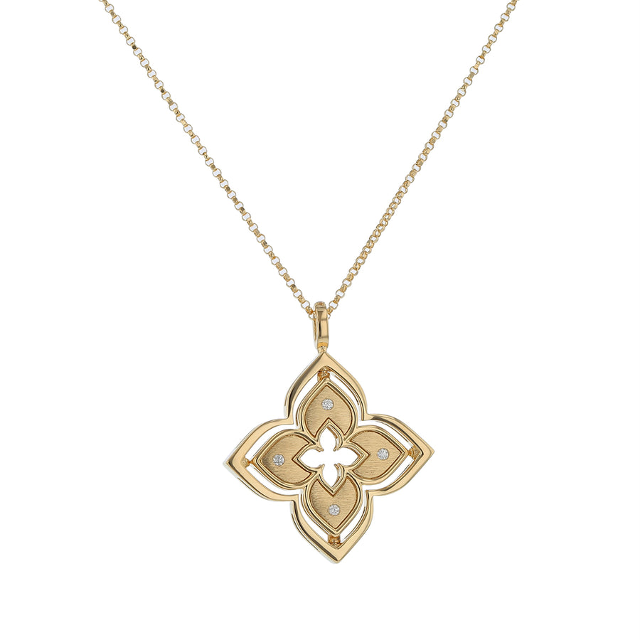 Venetian Princess Diamond and Mother of Pearl Pirouette Pendant on Chain in 18K Yellow Gold, 17inch