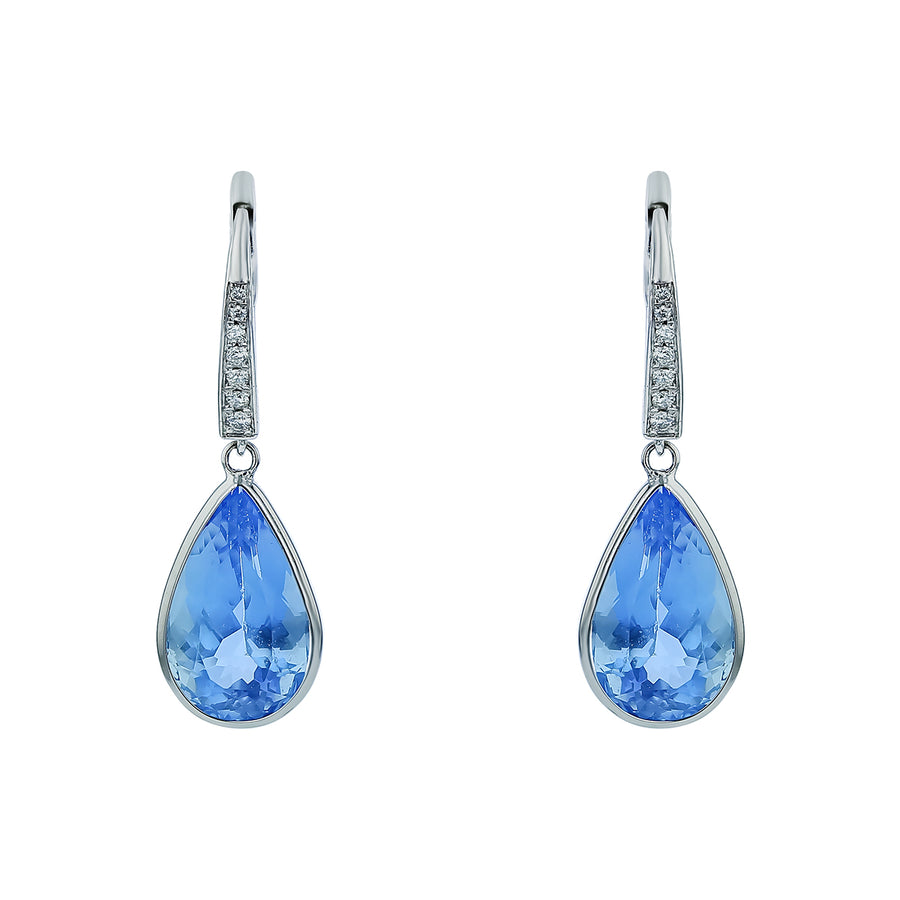 7.97ct Pear Shape Aquamarine and 0.07ct Diamond Drop Earrings in 18K White Gold