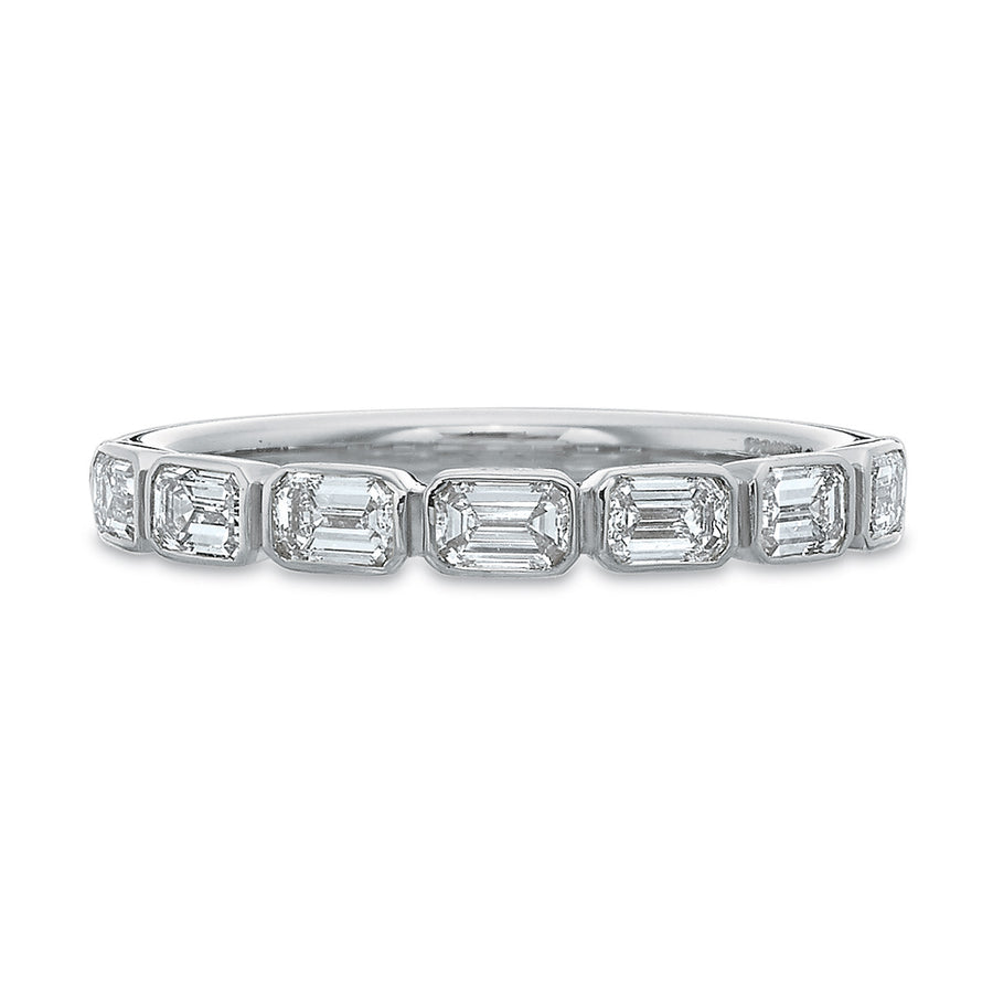 Petite Grand Aire 0.79ct Emerald Cut Diamond Bezel Set 7 Stone Band in Platinum, size 6