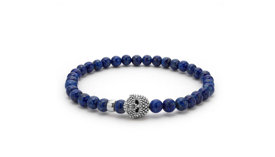 Signature Caviar Anthem Lapis Skull Stretch Bracelet with Sterling Silver, Size 7