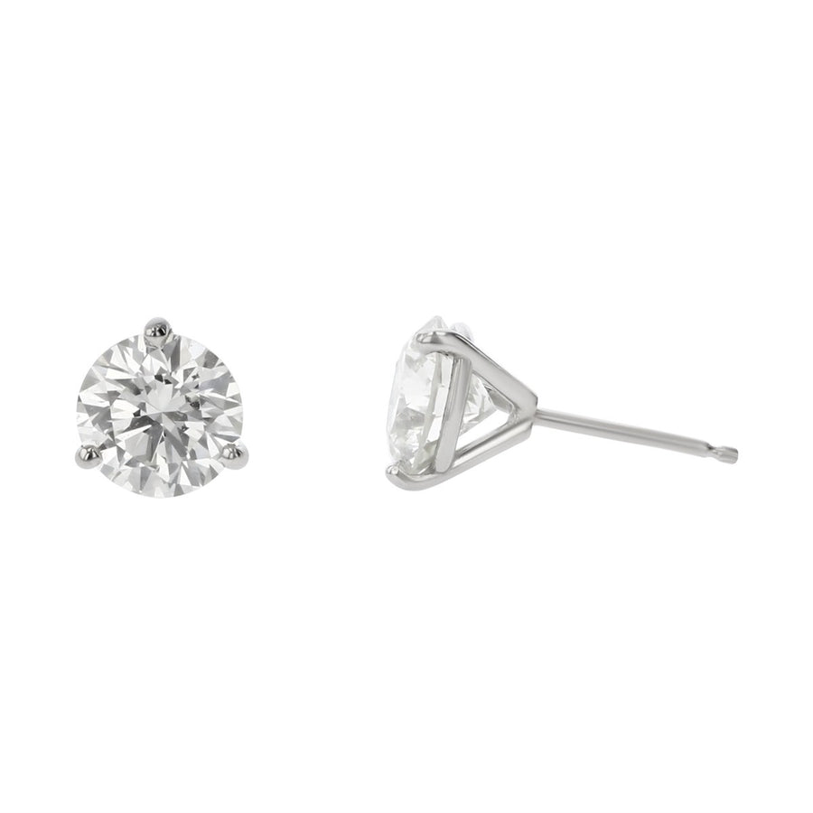 1.51ct Round Brilliant Diamond 3 Prong Stud Earrings in 14K White Gold
