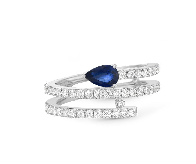 0.64ct Diamond and 0.41ct Pear Shape Sapphire Wrap Ring in 18K White Gold, size 6.5