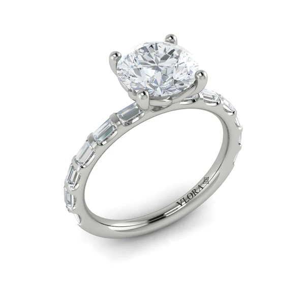 Shining 0.48ct Baguette Diamond Ring Semi Mount in Platinum for 1.50ct Round Center, size 6.5