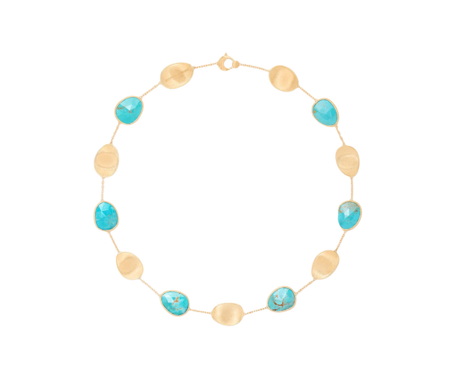 Lunaria Mexican Turquoise Necklace in 18K Yellow Gold, 17.75"