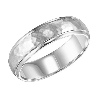 5mm Low Dome Roll Edge Craved Wedding Band in 14K White Gold Size 10