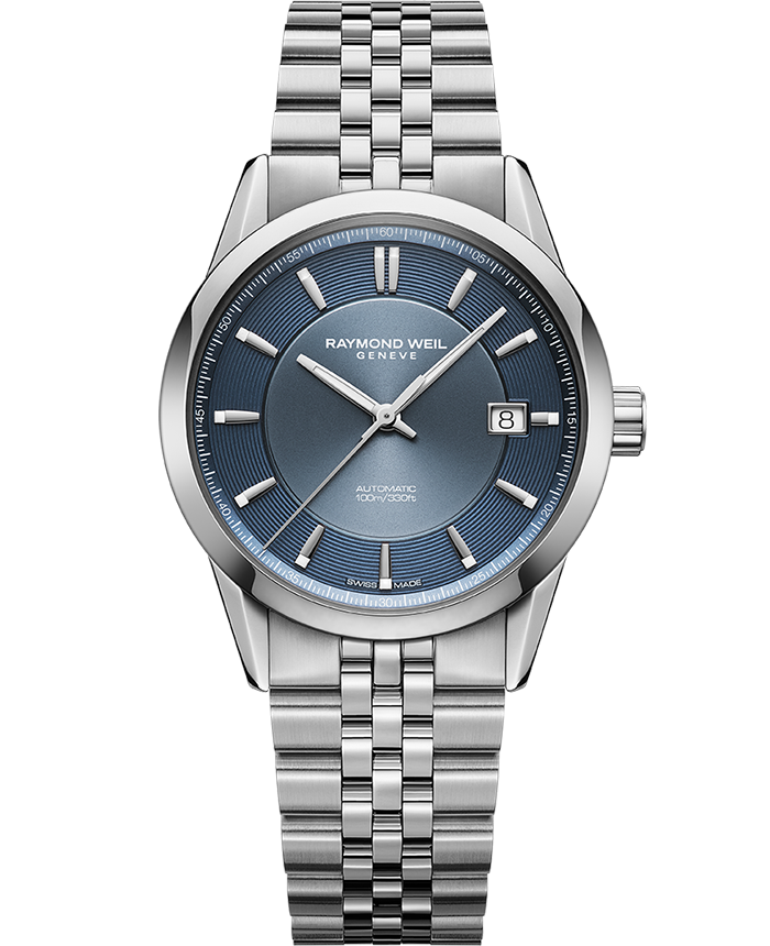 38mm Raymond Weil Freelancer Watch with Blue Dial in Stainless Steel, Bracelet