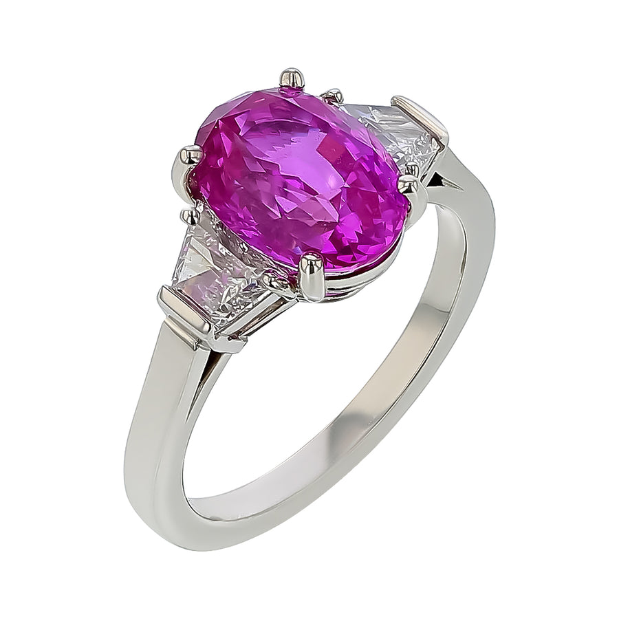 4.12ct Pink Oval Madagascar Sapphire and 0.59ct Diamond Ring in Platinum, size 6.5
