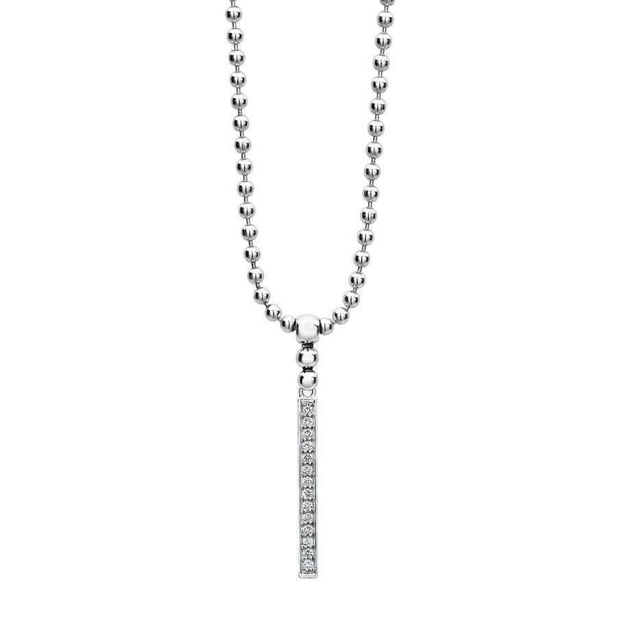 Diamond Caviar Spark Linear Pendant in Sterling Silver, Adjustable Chain