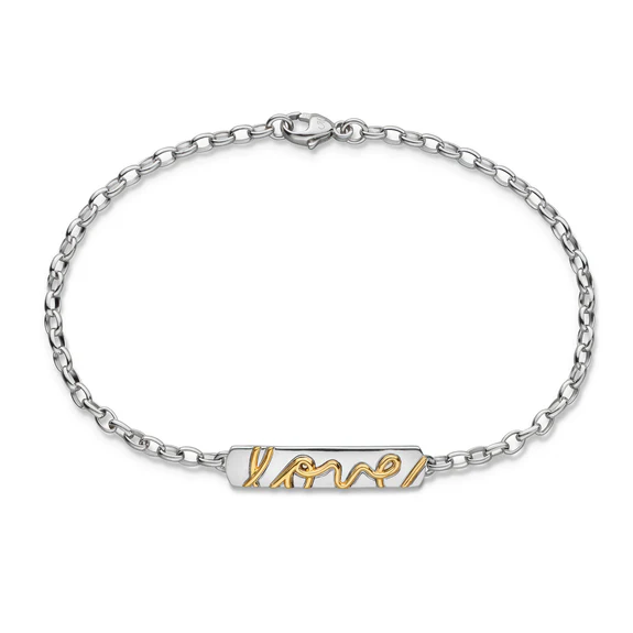 Poesy Love Bracelet in 18K Yellow Gold and Sterling Silver, 7"