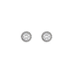 Engraved Twist Diamond Bezel Stud Earrings in 18K White Gold