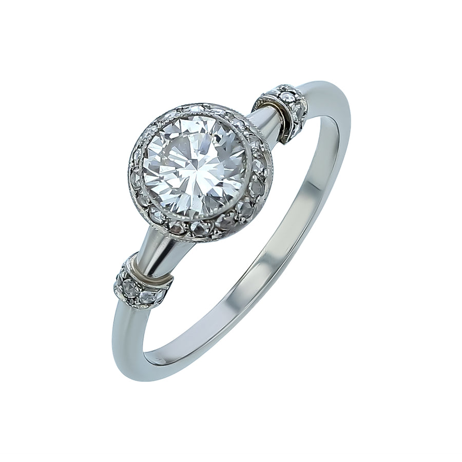 0.78ct Round Brilliant Diamond and 0.30ct Diamond Halo Ring in Platinum, size 7