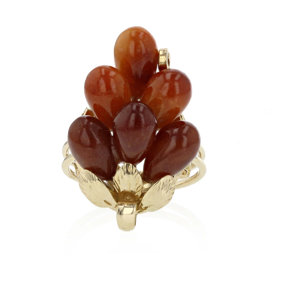 14K Yellow Gold 6 Red Jadeite Grapes Ring