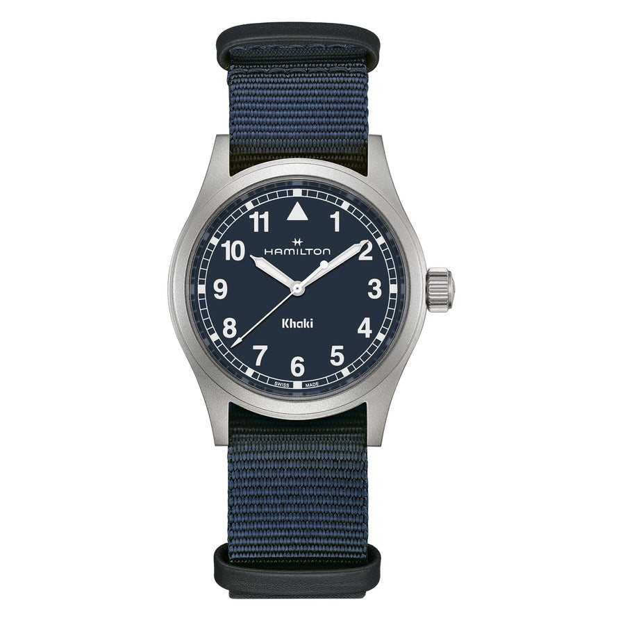 38mm Khaki Field Quartz Watch with Blue Dial in Stainless Steel, Strap