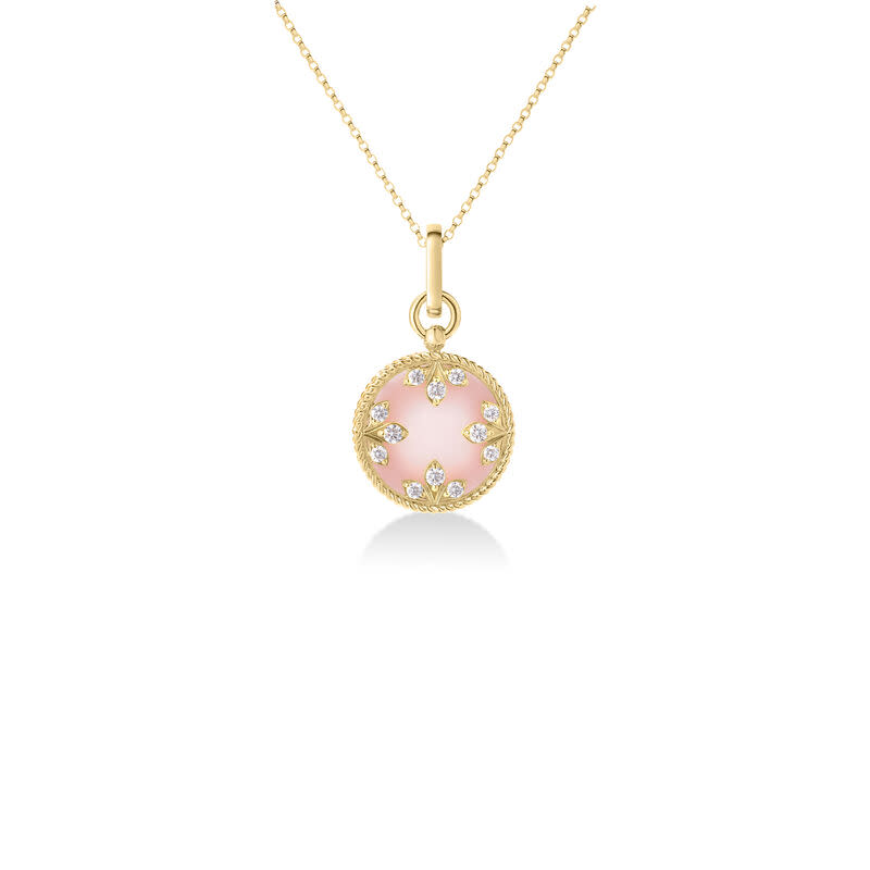 Venetian Medallions 4.00ct Pink Opal and 0.28ct Diamond Medium Pendant in 18K Yellow Gold, 17" chain