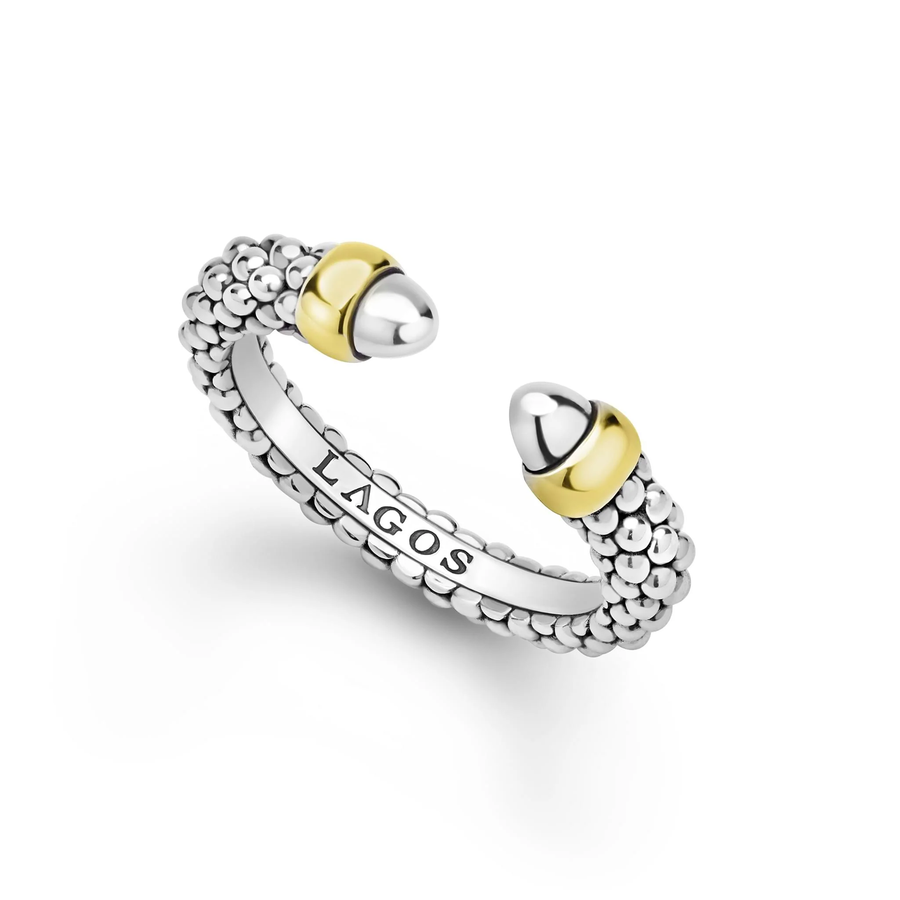 Signature Caviar 4mm Two-Tone Stacking Ring in 14K Yellow Gold and Sterling Silver, size 6