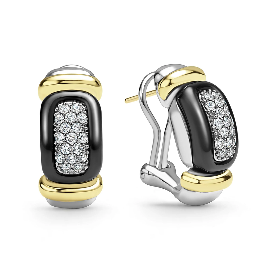 Black Caviar 0.64ct Diamond Huggie Earrings in Sterling Silver, 18K Yellow Gold, and Ceramic