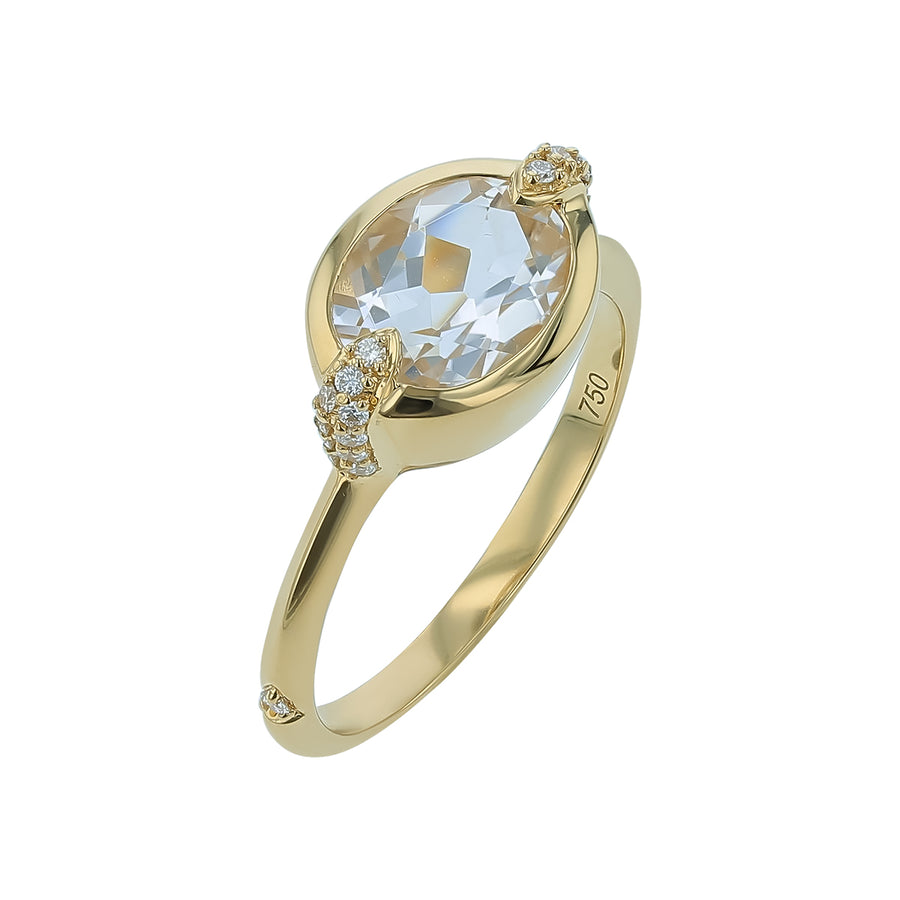 Points North 1.74ct Oval Rock Crystal and 0.11ct Diamond Ring in 18K Yellow Gold, Size 7