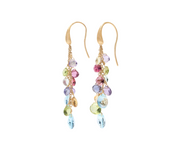 Paradise Amethyst and Mixed Gemstone Hand Engraved Double Strand Drop Earring in 18K Yellow Gold