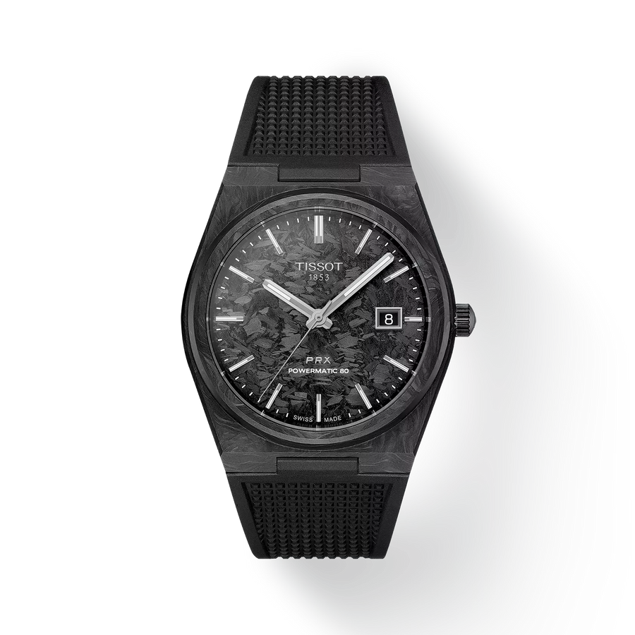 40.5mm PRX Powermatic 80 Watch with Black Carbon Dial in Forged Carbon, Strap