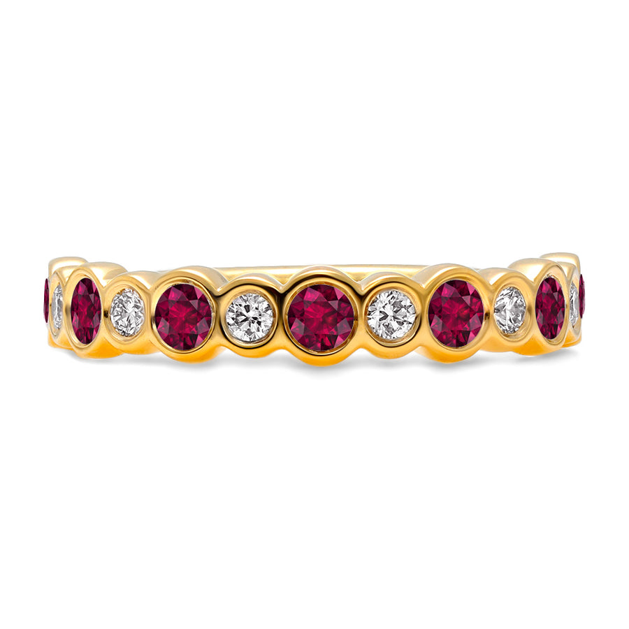 Bubbly Ruby and Diamond Ring in 18K Yellow Gold, Size 6.25