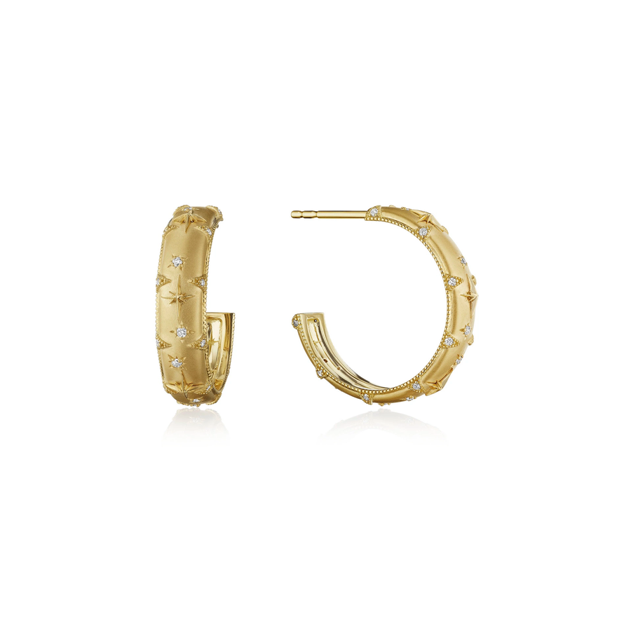 Celestial Dreams 0.18ct Diamond Hoop Earrings in 18K Yellow Gold
