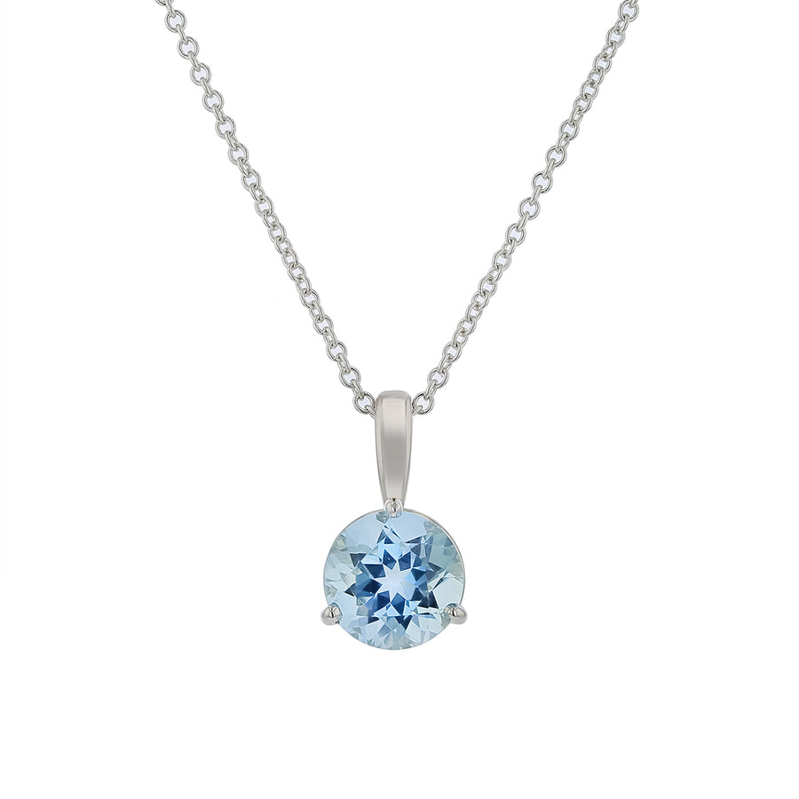 1.81ct Round Brazilian Aquamarine Pendant in 18K White Gold, 18in Chain