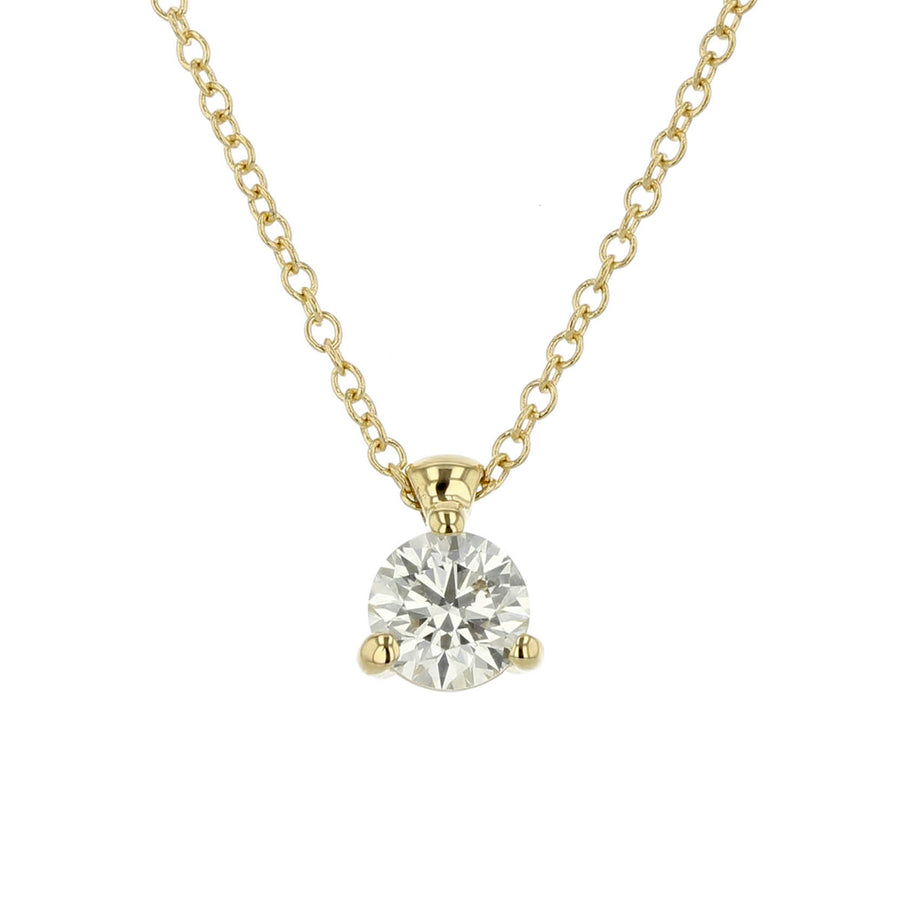 HOF Classic 0.48-0.53ct Diamond Classic 3-Prong Solitaire Pendant in 18K Yellow Gold, 18" chain