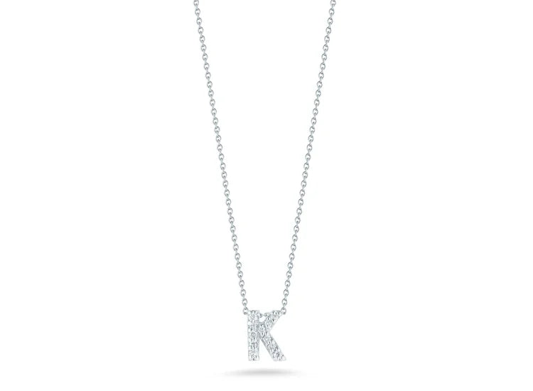 Tiny Treasures Diamond Love Letter "K" Pendant in 18K White Gold, Adjustable Chain