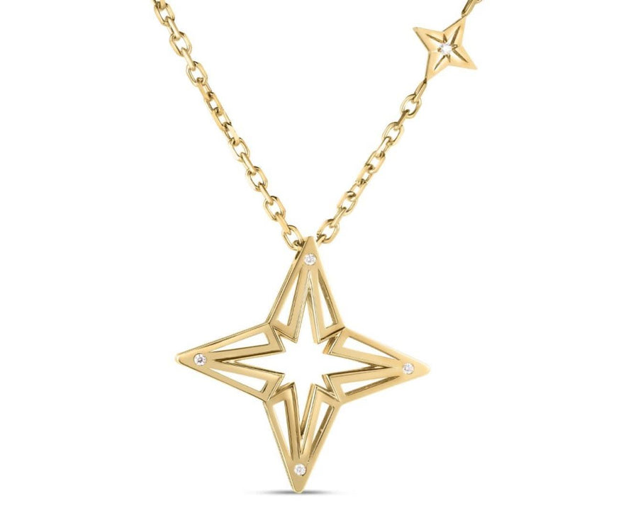 Stardust 0.05ct Diamond Large Open Frame Star Pendant in 18K Yellow Gold, 17" chain