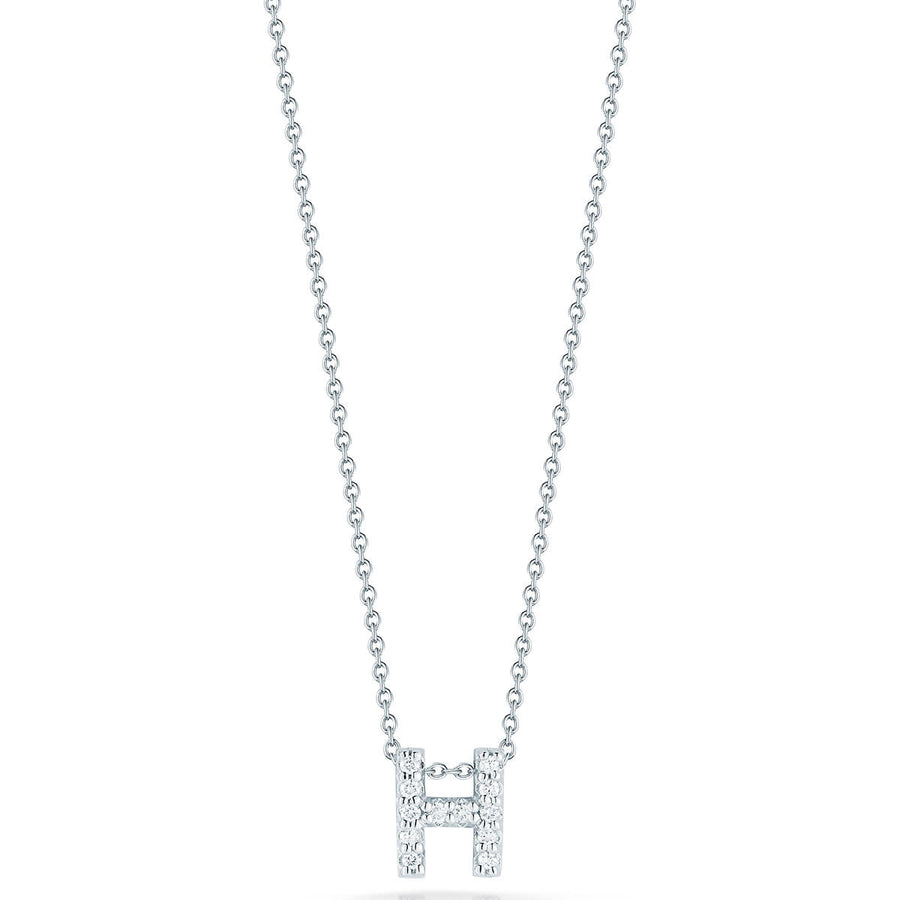 Tiny Treasures 0.06ct Diamond Love Letter "H" Pendant in 18K White Gold, 16-18" chain