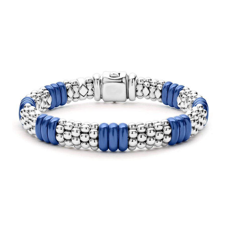 Blue Caviar Rope Bracelet in Sterling Silver, 18K Yellow Gold and Ceramic, 7in