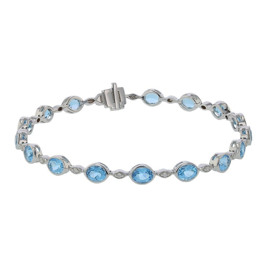 Blue Topaz and Diamond Bracelet in 14K White Gold, 7in