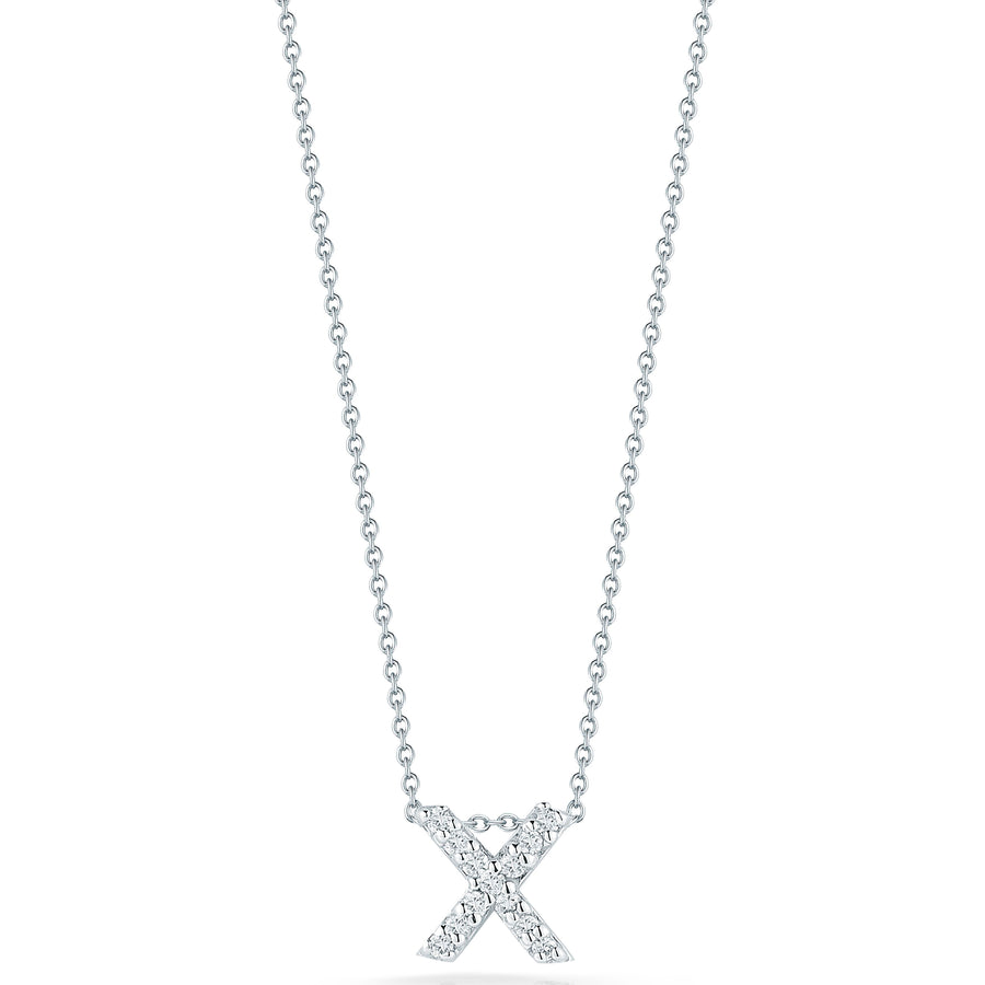 Tiny Treasures 0.05ct Diamond Love Letter "X" Pendant in 18K White Gold, 16-18" chain
